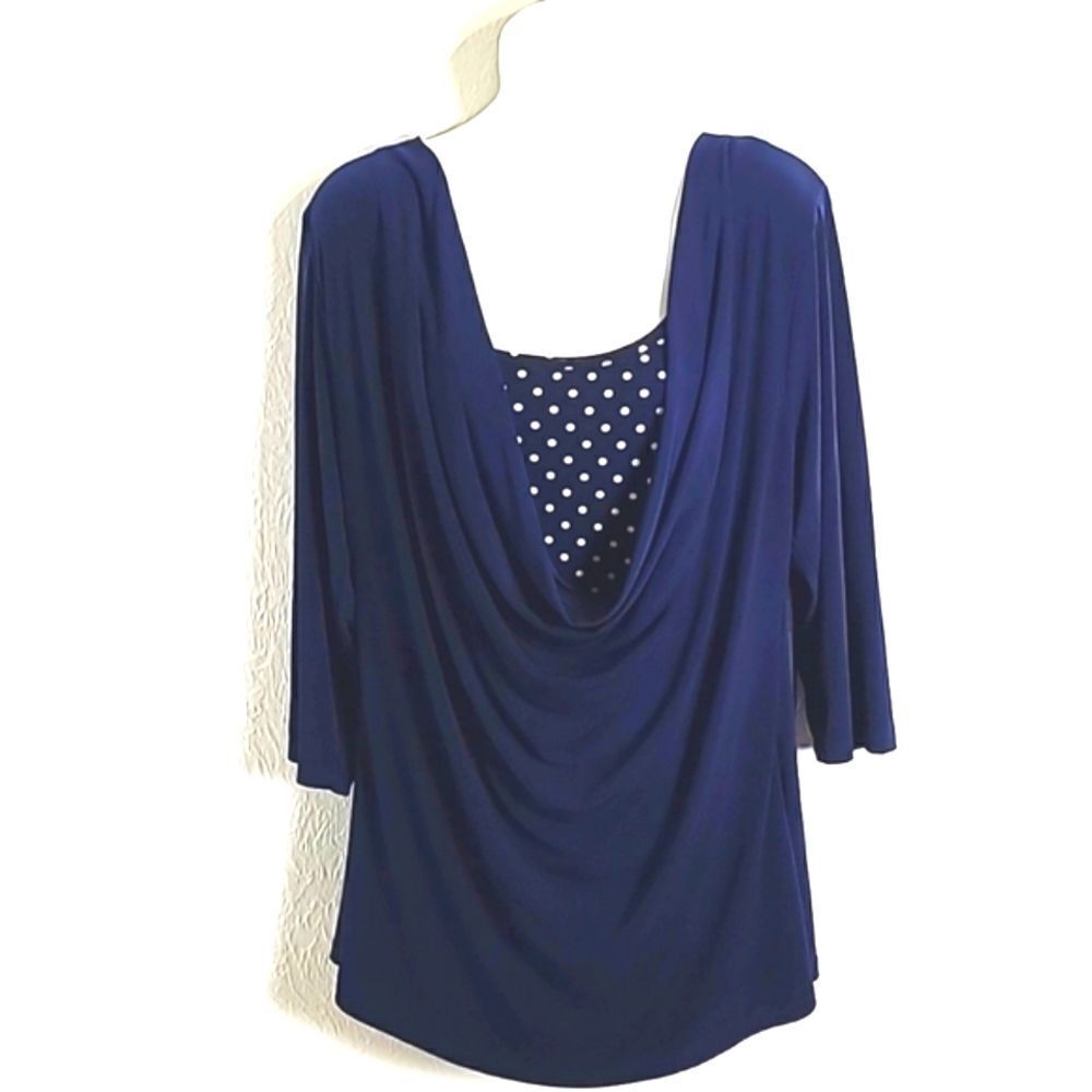 Lane Bryant Navy Blue Top with Long Cowl Neck & Polka-dot Cami, Size 18/20